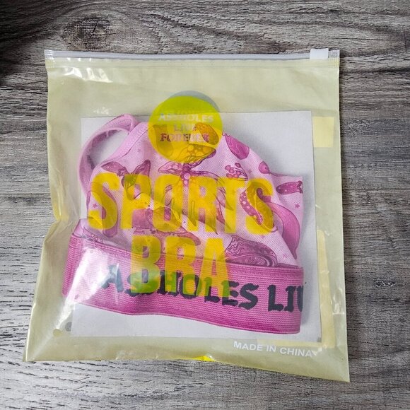 ALF New Mushroom Mesh Sheer Stretch Pink Sports Bra - Picture 7 of 7